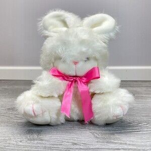 1986 Vintage World of Smile Plush Bunny Rabbit White Soft Fluffy Stuffed Animal